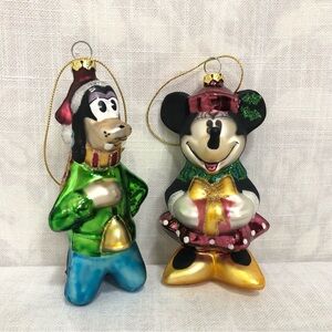 Vintage Disney Minnie Mouse and Goofy European Style Blown Glass Ornaments Y2K